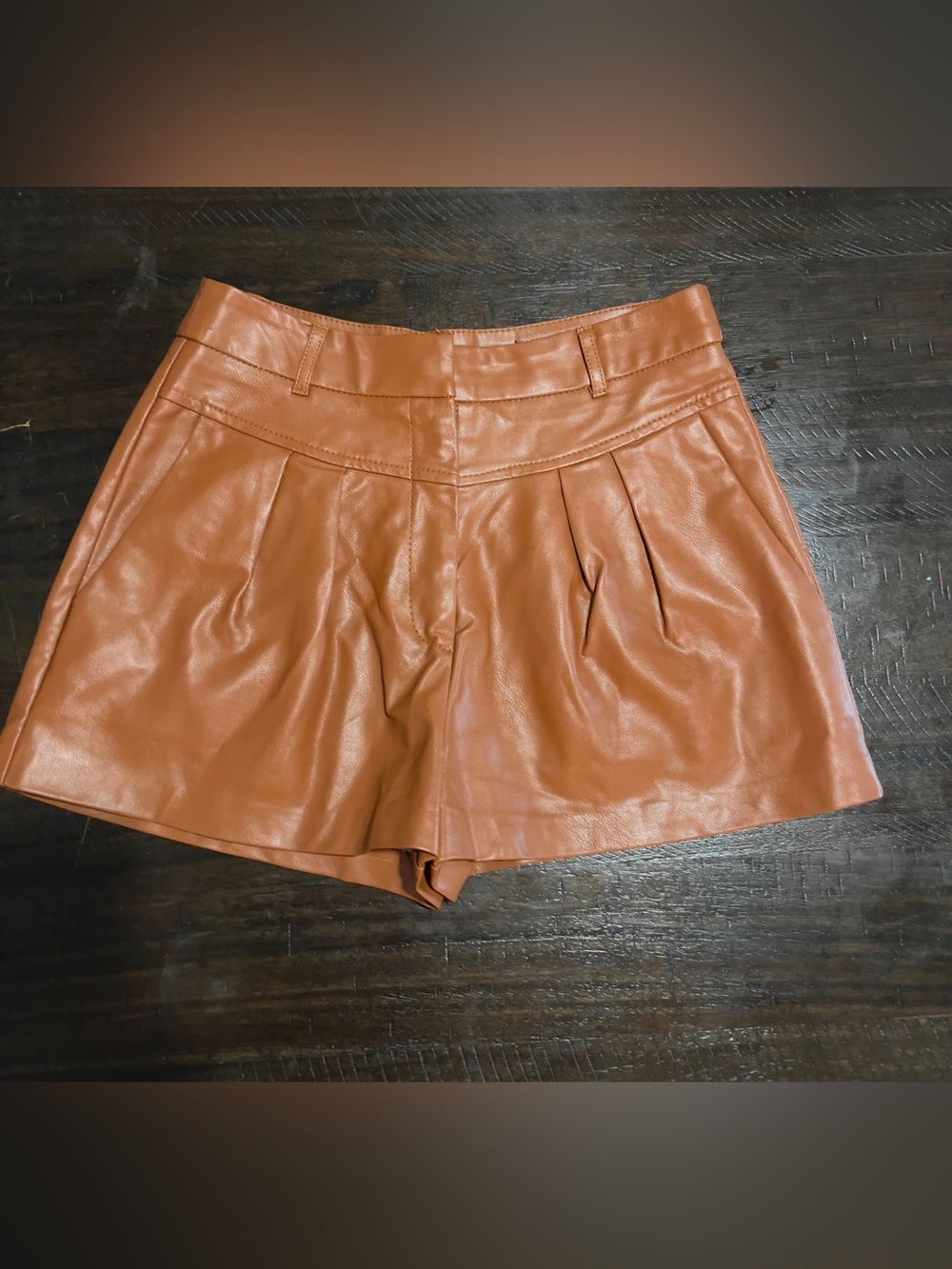 Deluc Women's High-Waist Faux Leather Shorts - Rust Brown